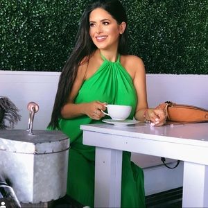 Maxi Dress Halter Neck with Pockets - GREEN